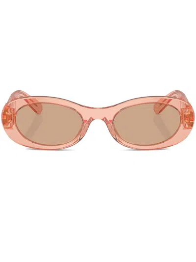 Miu Miu Logo-lettering Oval-frame Sunglasses In Dark Brown