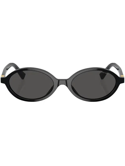 Miu Miu Logo-lettering Oval Sunglasses In Black