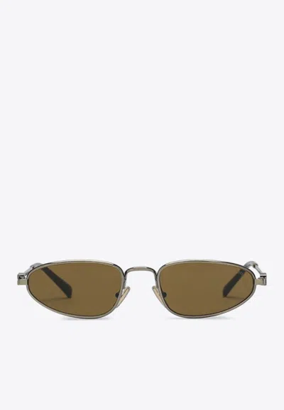 Miu Miu Logo Lettering Oval Sunglasses In Brown