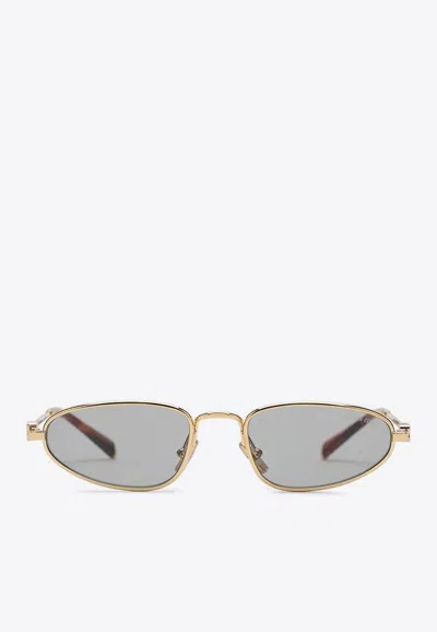 Miu Miu Logo Lettering Oval Sunglasses In Grey