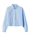 Miu Miu Logo-lettering Raw-cut Shirt In Blue