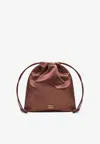 Miu Miu Logo Lettering Satin Pouch Bag In Cocoa