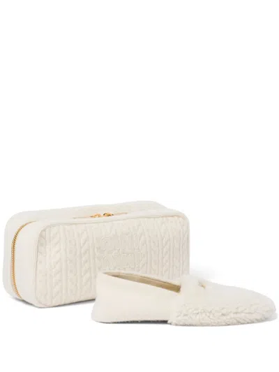 Miu Miu Logo-lettering Shearling Slippers And Case Set In White