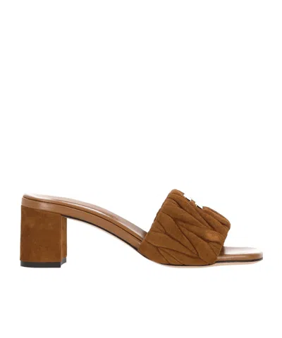 Miu Miu Quilted High-heeled Sandals In Brown