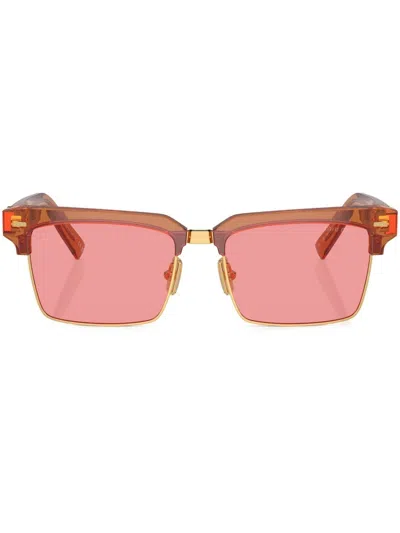 Miu Miu Logo-lettering Square-frame Sunglasses In 褐色