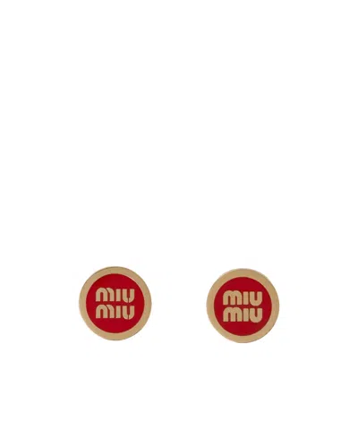 Miu Miu Logo-lettering Stud Earrings In Yellow