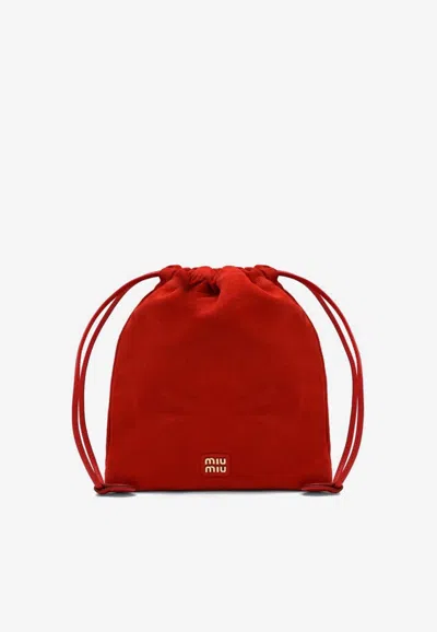Miu Miu Logo Lettering Suede Pouch In Red