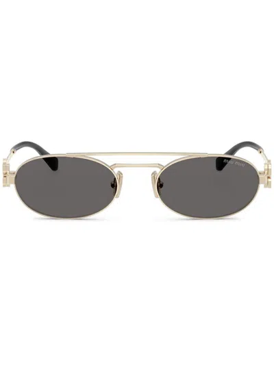 Miu Miu Logo-lettering Sunglasses In Gold