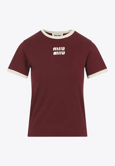 Miu Miu Amaranto Red Cotton T-shirt In Burgundy