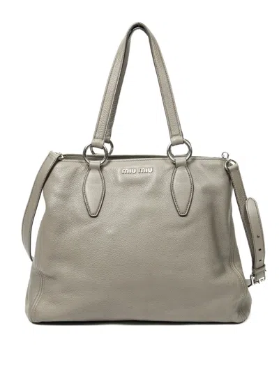 Pre-owned Miu Miu Logo-lettering Tote Bag In Gray