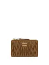 Miu Miu Matelasse Leather Card Case In Braun
