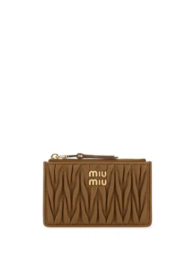 Miu Miu Matelasse Leather Card Case In Brown