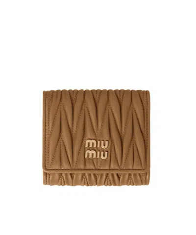 Miu Miu Logo-lettering Wallet In Brown