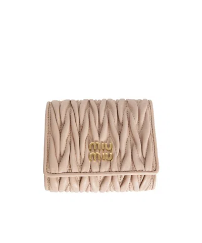 Miu Miu Logo Lettering Wallet In Nude | ModeSens