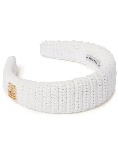 Miu Miu Logo-lettering Woven Headband In White
