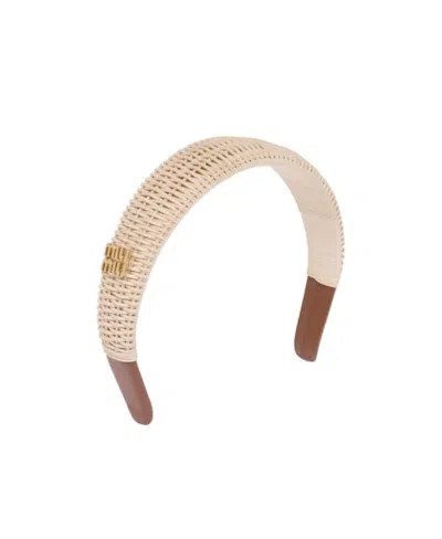 Miu Miu Logo-lettering Woven Headband In Yellow | ModeSens
