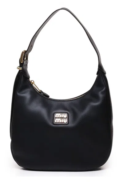 Miu Miu Logo Lettering Zip In Black