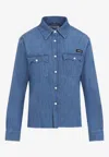 Miu Miu Logo Long-sleeved Shirt In Blue