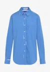 Miu Miu Logo Long-sleeved Shirt In Blue