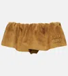 Miu Miu Logo Low-rise Suede Miniskirt In Braun