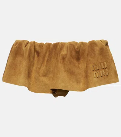 Miu Miu Logo Low-rise Suede Miniskirt In Burgundy