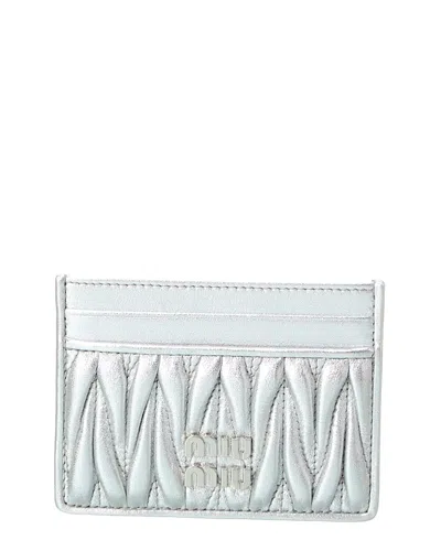 Miu Miu Logo Matelasse Leather Card Case In Silver