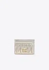 Miu Miu Logo Matelassé Leather Cardholder In Metallic