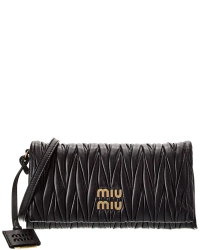 Miu Miu Logo Matelasse Leather Crossbody In Black