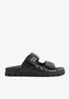 Miu Miu Logo Matelassé Leather Sandals In Black