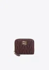 Miu Miu Quilted Burgundy Lamb Leather Wallet In Brown