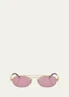 Miu Miu Logo-lettering Oval-frame Sunglasses In Pale Gold