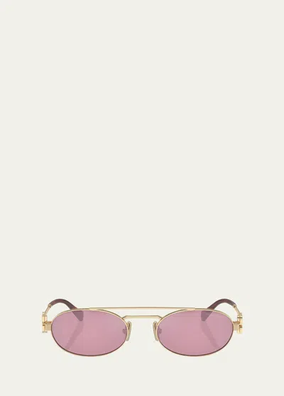 Miu Miu Logo Metal Aviator Sunglasses In Dark Pink Silver