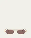 Miu Miu Logo-lettering Oval-frame Sunglasses In Silver Mirror