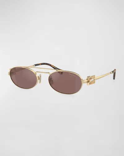Miu Miu Miu Mens Gold Mu 54zs Oval-frame Metal Sunglasses