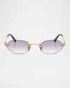 Miu Miu Logo Metal Oval Sunglasses In Gold