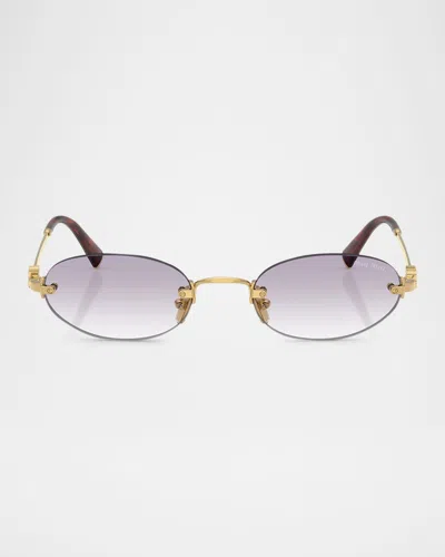 Miu Miu Logo Metal Oval Sunglasses In Gold
