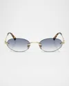 Miu Miu Logo Metal Oval Sunglasses In Blue Gradient