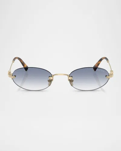 Miu Miu Logo Metal Oval Sunglasses In Blue Gradient
