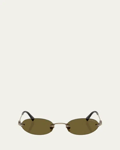 Miu Miu Logo Metal Oval Sunglasses In Dark Brown