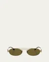 Miu Miu Logo Metal Oval Sunglasses In 7oe09z53 Dark Brown