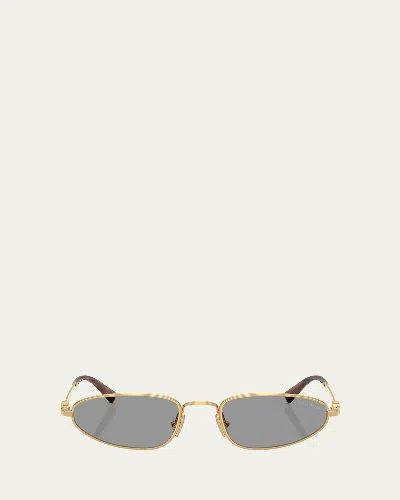 Miu Miu Logo Metal Oval Sunglasses In Gold