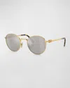 Miu Miu Logo Metal Round Sunglasses In Gold
