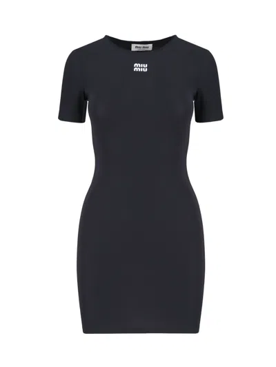 Miu Miu Logo Midi Dress In Black  