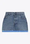 Miu Miu Logo Mini Denim Skirt In Blue