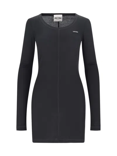 Miu Miu Logo Mini Dress In Black