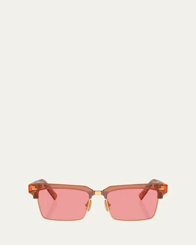 Miu Miu Logo Mixed-media Square Sunglasses In Brown