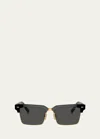 Miu Miu Logo Mixed-media Square Sunglasses In Dark Grey