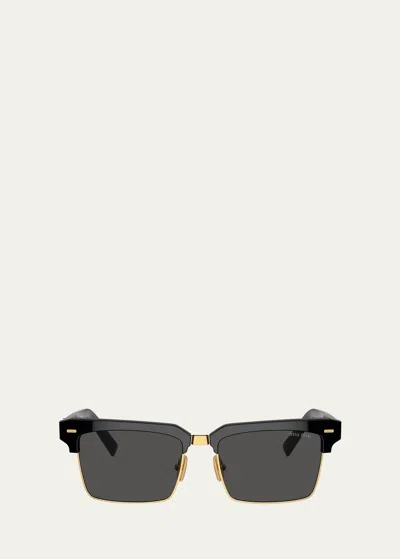 MIU MIU LOGO MIXED-MEDIA SQUARE SUNGLASSES