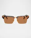 Miu Miu Logo Mixed-media Square Sunglasses In Lite Havana