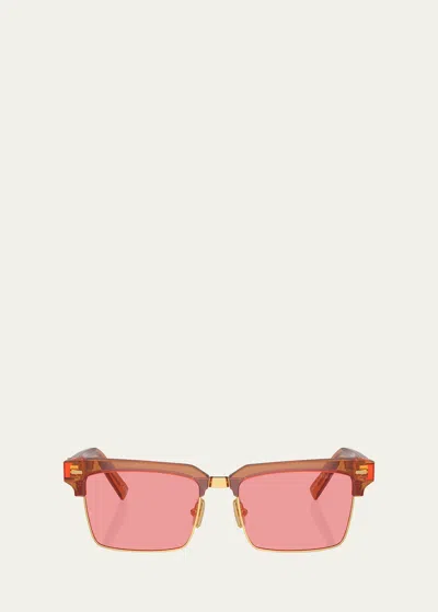 Miu Miu Logo Mixed-media Square Sunglasses In Pink